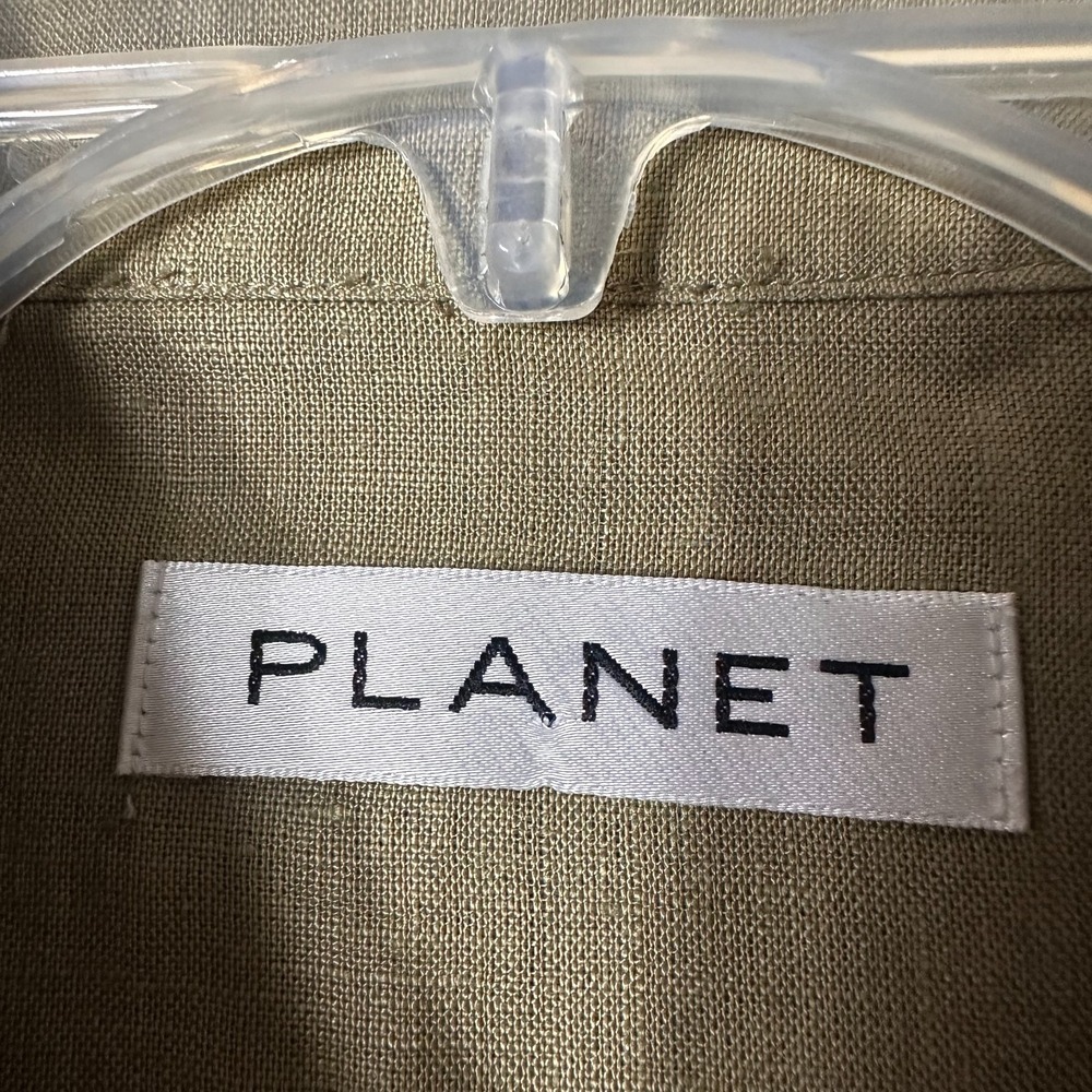 Planet Womens Shirt Dress sz 12 Olive green Pockets Collar Button 100% Linen - Picture 4 of 8